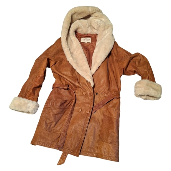 Wilsons Leather Jackets & Blazers - Wilsons Penny Lane Leather Faux Fur Trim Belted Hoodie Coat    Women Size Medium